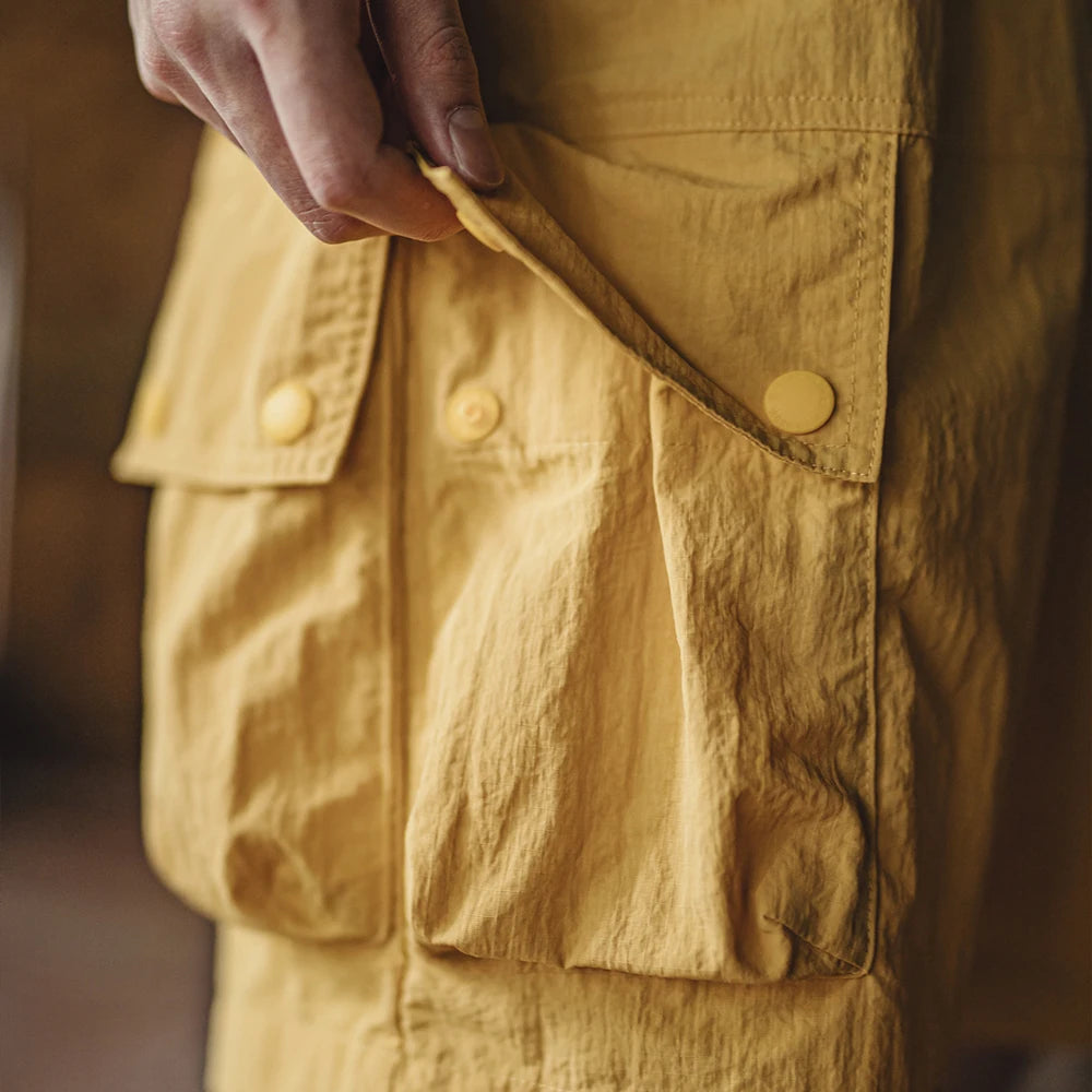 Maden Outdoor Yellow Cargo Shorts Men's Summer Quick-Dry Lightweight Sports Shorts with Drawstring Waist Multi-Pocket Bottoms