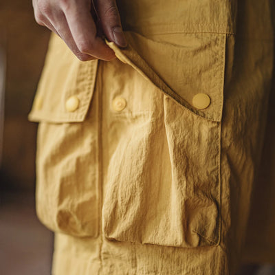 Maden Outdoor Yellow Cargo Shorts Men's Summer Quick-Dry Lightweight Sports Shorts with Drawstring Waist Multi-Pocket Bottoms