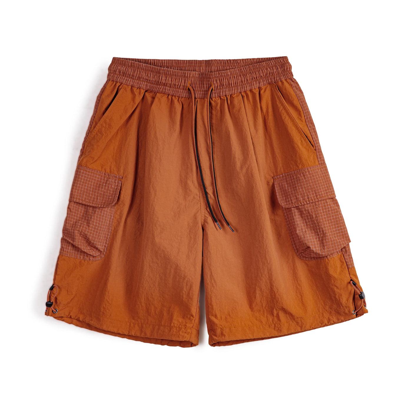 Maden Summer Men Straight Shorts Orange Patchwork Gingham Loose Beach Pants Plus Size Shorts Elastic Waist Light Breathable