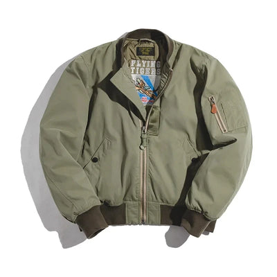 Maden Retro MA1 Bomber Jacket Thickened Splicing Baseball Flight Coat with Inner Pocket for Men's Winter Cotton Padded Jacket