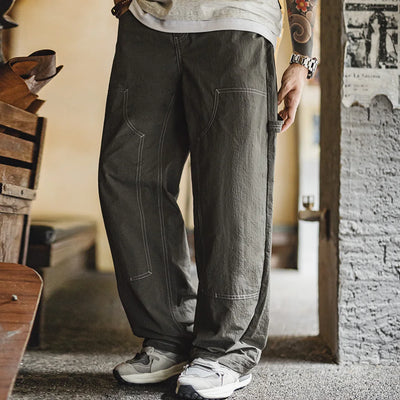 Maden Men's Vintage Cargo Pants Lightweight Military Green Work Trousers with Elastic Waist Double-Knee Lumberjack Casual Pants