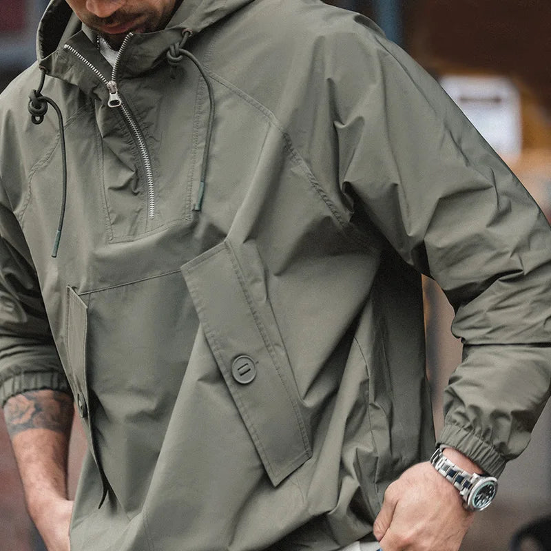 Maden M43 Parka Dark Green Deck Coat for Men Spring and Autumn Solid Color Hooded Sweatshirt Male Urban Outdoor Loose Jacket