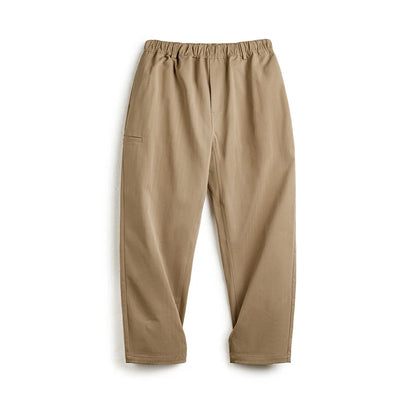 Maden Herringbone Easypants Casual Pants Cleanfit Straight Tapered Solid Color Elastic Waistband Pocket Design Long Pants
