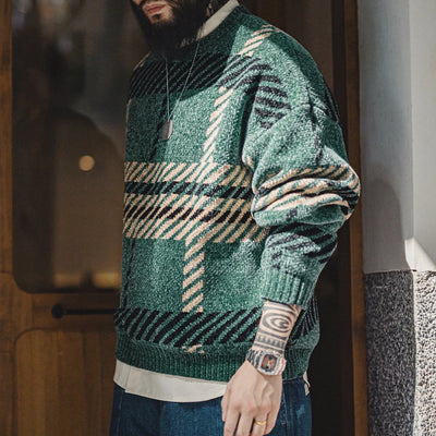 Maden Vintage Chenille Christmas Crew-neck Sweater Thickened Warm Knitted Pullover Unisex Versatile Sweater for Fall and Winter