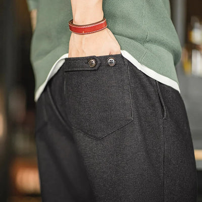 Maden Vintage 410g Heavyweight Dad Pants for Men Elastic Waist Blended Tweed Straight Casual Trousers Uncle Fu Classic Workwear