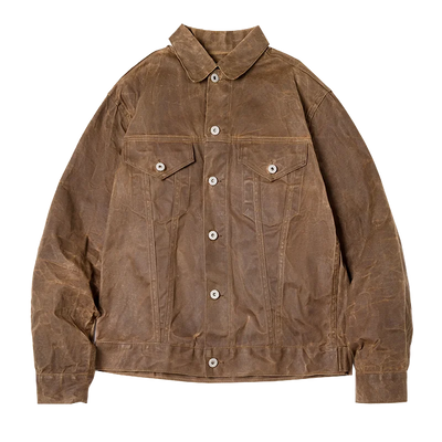 Maden Retro Heavyweight Canvas Oil Waxed Jacket Cotton Waterproof Hunting Coat Male Spring Khaki Casual Work Safari Style Jacket