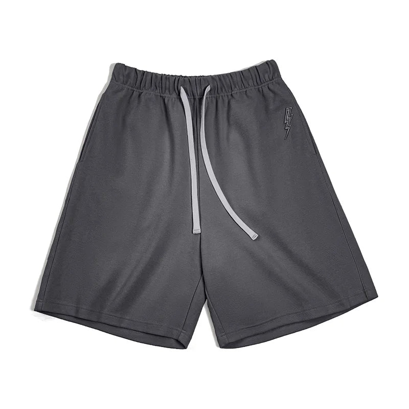 Maden Men's 340g Heavyweight Casual Shorts Knitted Breathable Summer Shorts with Lightning Embroidered Sport Gym Short Pants