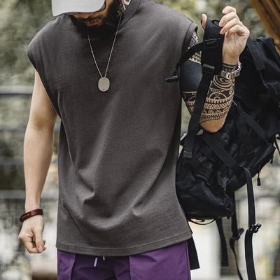 Maden Heavyweight Knitted Broad Shoulder Vest Sports Cotton Solid Sleeveless T-shirt for Men's Summer Tops Tee