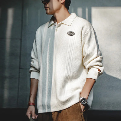 Maden Casual Jacquard Polo Sweaters Men's Texture-Rich Knit Pullover Dark Gray Jumper Amekaji Workwear Winter Christmas Jersey