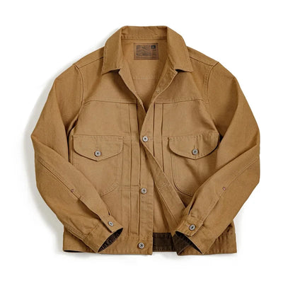 Maden Vintage Heavyweight Canvas Rancher Jackets with Collar Back Paris Button Design Denim Jacket for Men Fall Pocket Outerwear