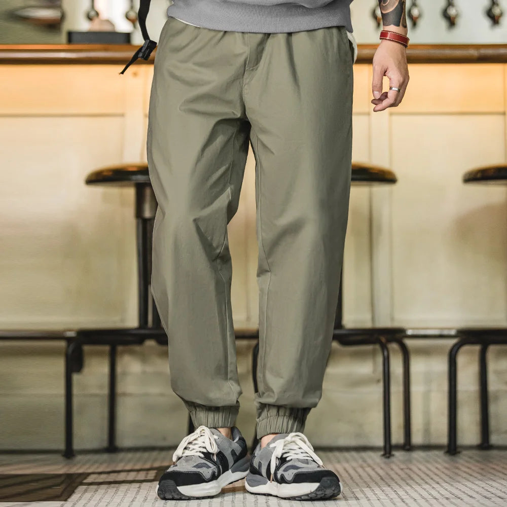 Maden Casual 100% Cotton Stretch Twill Tapered Pants Khaki Elastic Waist Joggers Cuffed Pants Classic Outdoor Workout Trousers