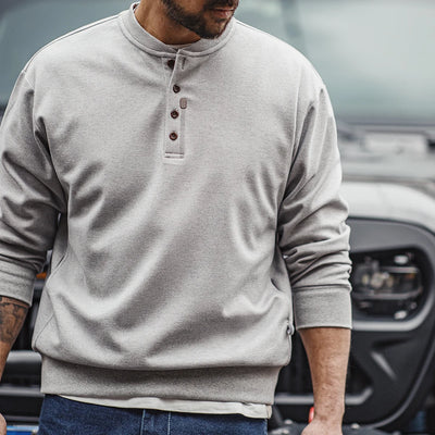 Maden American Casual Henry Collar Men's Clothing Tops Sweatshirt Clean-fit Long-sleeved Bottoming Spring T-shirt Fashion