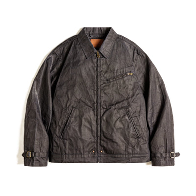 Maden Men's Vintage IV Oil Waxed Canvas Jacket Lapel Zipper Short Outerwear Classic Slim Fit for Men's Spring and Fall Jacket