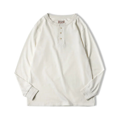Maden Long-sleeved Henley Shirt for Men Three-button Classic Design Round Collar Beige Basic T-shirts Male Autumn Thin Tees