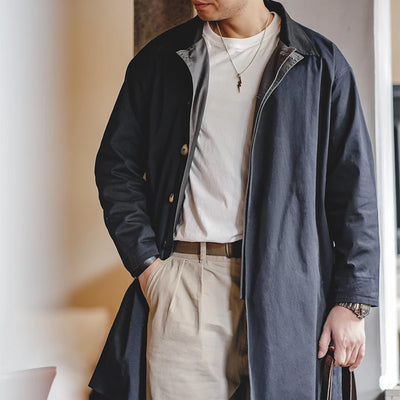 Maden Workwear Men's Autumn American Casual Contrast Windbreaker Heavyweight Loose Mid length Thin Coat