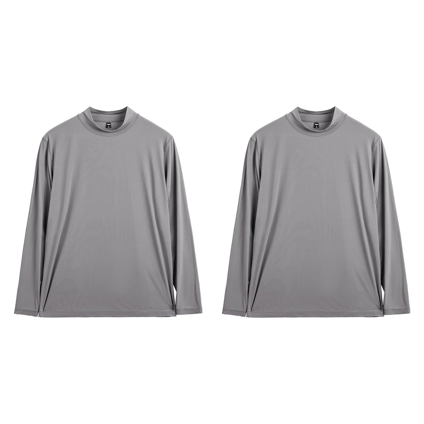 Maden Men's Mock Neck Long Sleeve Tee Slim Fit Stretch Layering Shirt Gray Workout Basic T-shirt for Spring and Fall Underwear
