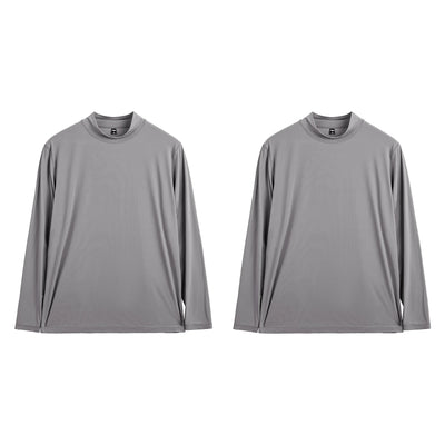 Maden Men's Mock Neck Long Sleeve Tee Slim Fit Stretch Layering Shirt Gray Workout Basic T-shirt for Spring and Fall Underwear