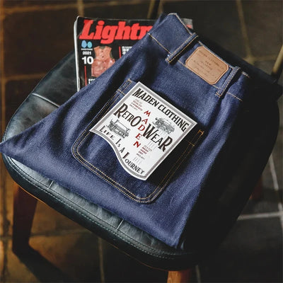 Maden Workwear American Vintage Original Cow Jeans Amekaji Denim Red Ear Straight Leg Trousers Men's Autumn