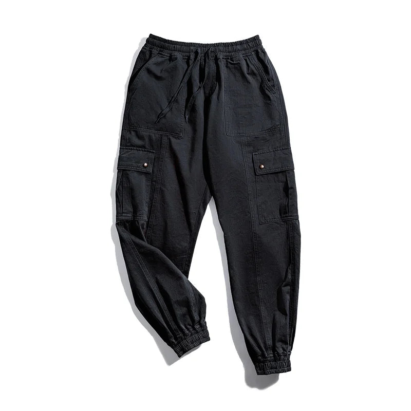Maden American Retro Black Functional Leggings Pocket Straight Tube Casual Nine Point Lantern Leggings For Men