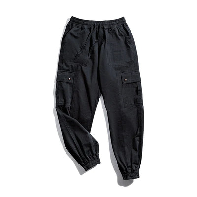 Maden American Retro Black Functional Leggings Pocket Straight Tube Casual Nine Point Lantern Leggings For Men
