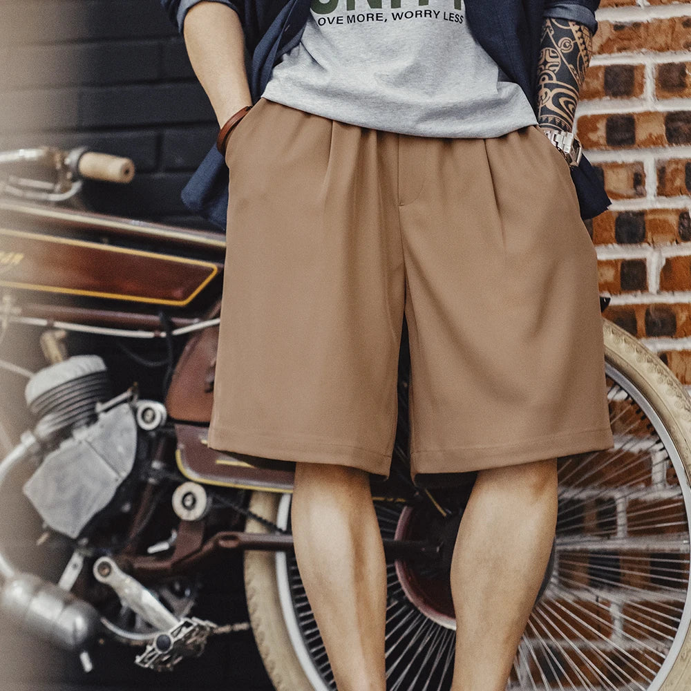 Maden Casual Easypants Shorts No-ironing Anti-wrinkle Drape Loose Straight with Elastic Waist Five-quarter Pants for Men