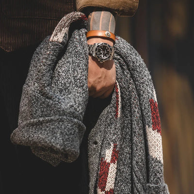 Maden Knitted Vintage Cardigan Men Sweater Indiana Thick Knit Oversized Streetwear Geometric Trend V-neck Christmas Knit Coats