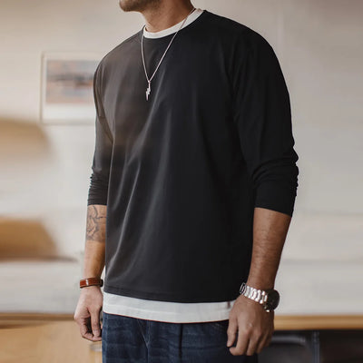 Maden Casual 7A Anti-Bacterial Quick-Dry Long Sleeve T-Shirt Men's Spring Cool Comfort Breathable Tops Round Neck Layering Tee