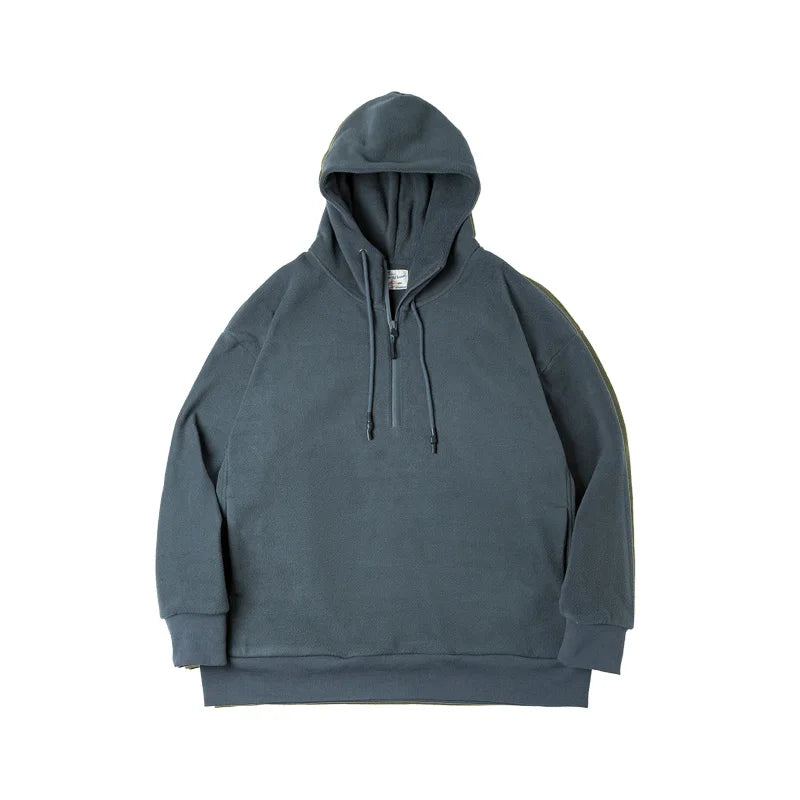 Maden Double-sided Polar Fleece Sweatshirt for Men Thickened Warm Hoodies  Autumn and Winter Solid Color Straight-fit Outerwear