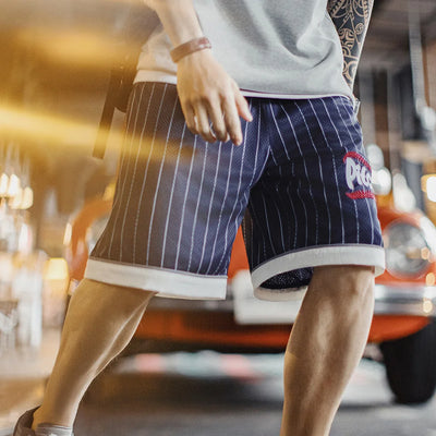 Maden Casual Breathable Mesh Basketball Shorts Men Summer Train Loose Embroidered Baseball Shorts Patchwork Elastic Waist Bottom