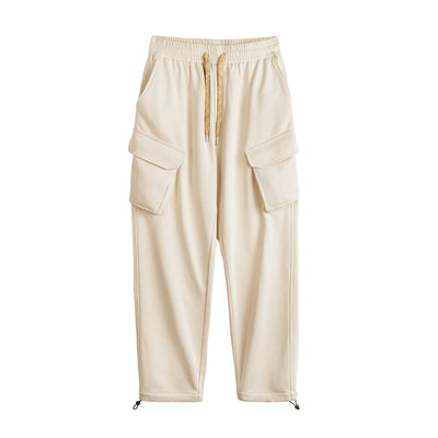 Maden Retro Multi-pocket Straight Sweatpants with Elastic Waist Drawstring Cuffed Sports Casual Pants for Men's Fall Trousers