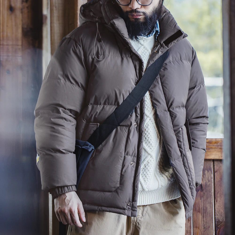 Maden Wax Surface 90% Down Jacket Men Removable Hooded Thickened Warm Winter Stand-up Collar Coat Men's Padded Outer Clothing