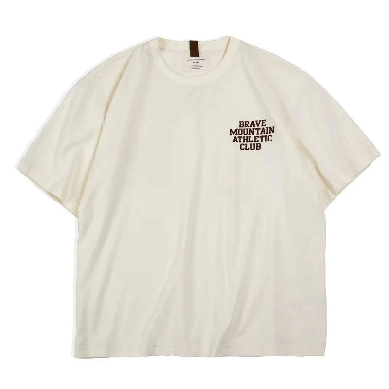 Maden Workwear Tee American Casual Macarone Short Sleeve T-shirt Flocking Letter Printing All Cotton Round Neck Top Men's Summer