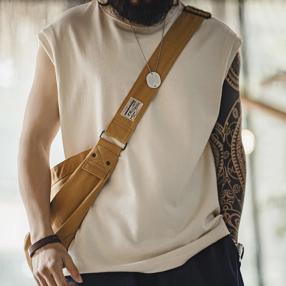 Maden Heavyweight Knitted Broad Shoulder Vest Sports Cotton Solid Sleeveless T-shirt for Men's Summer Tops Tee