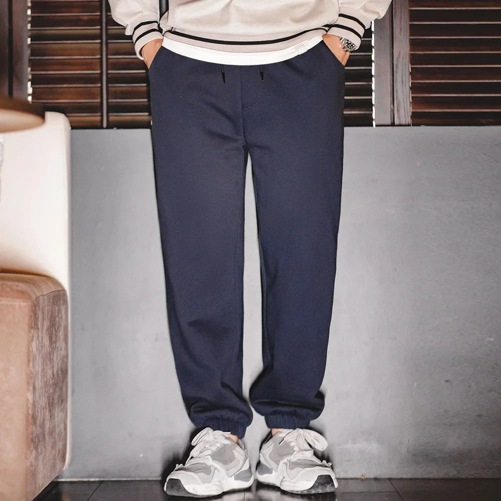 Maden Winter Fleece Sweatpants for Men Warm and Comfortable Solid Color Pants Drawstring Casual Trousers Men's Gray Pants