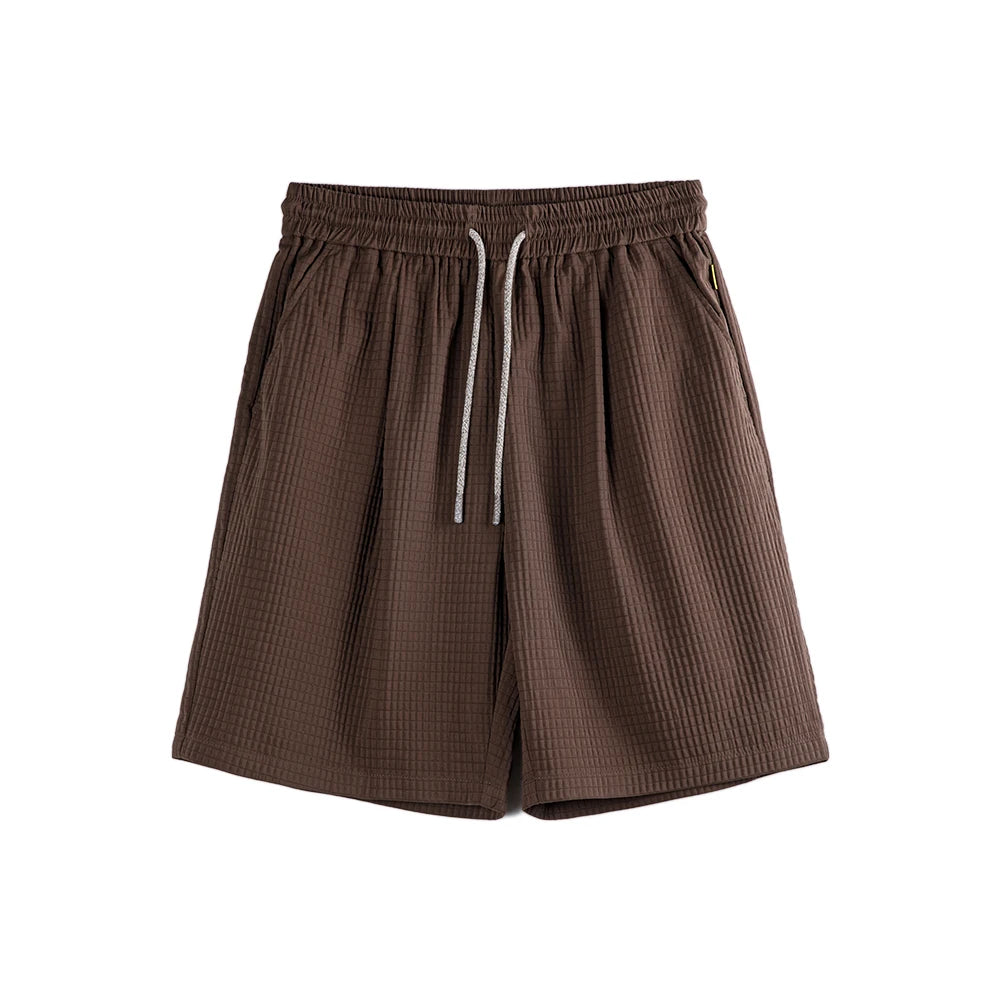 Maden Men's Summer Shorts Wrinkle-Resistant 3D Grid Pattern Straight-Fit Bermuda Shorts with Elastic Waist Short Pants