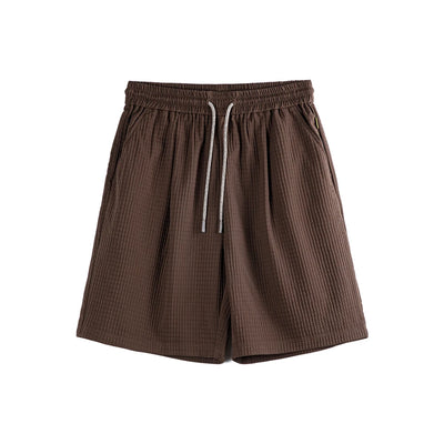 Maden Men's Summer Shorts Wrinkle-Resistant 3D Grid Pattern Straight-Fit Bermuda Shorts with Elastic Waist Short Pants
