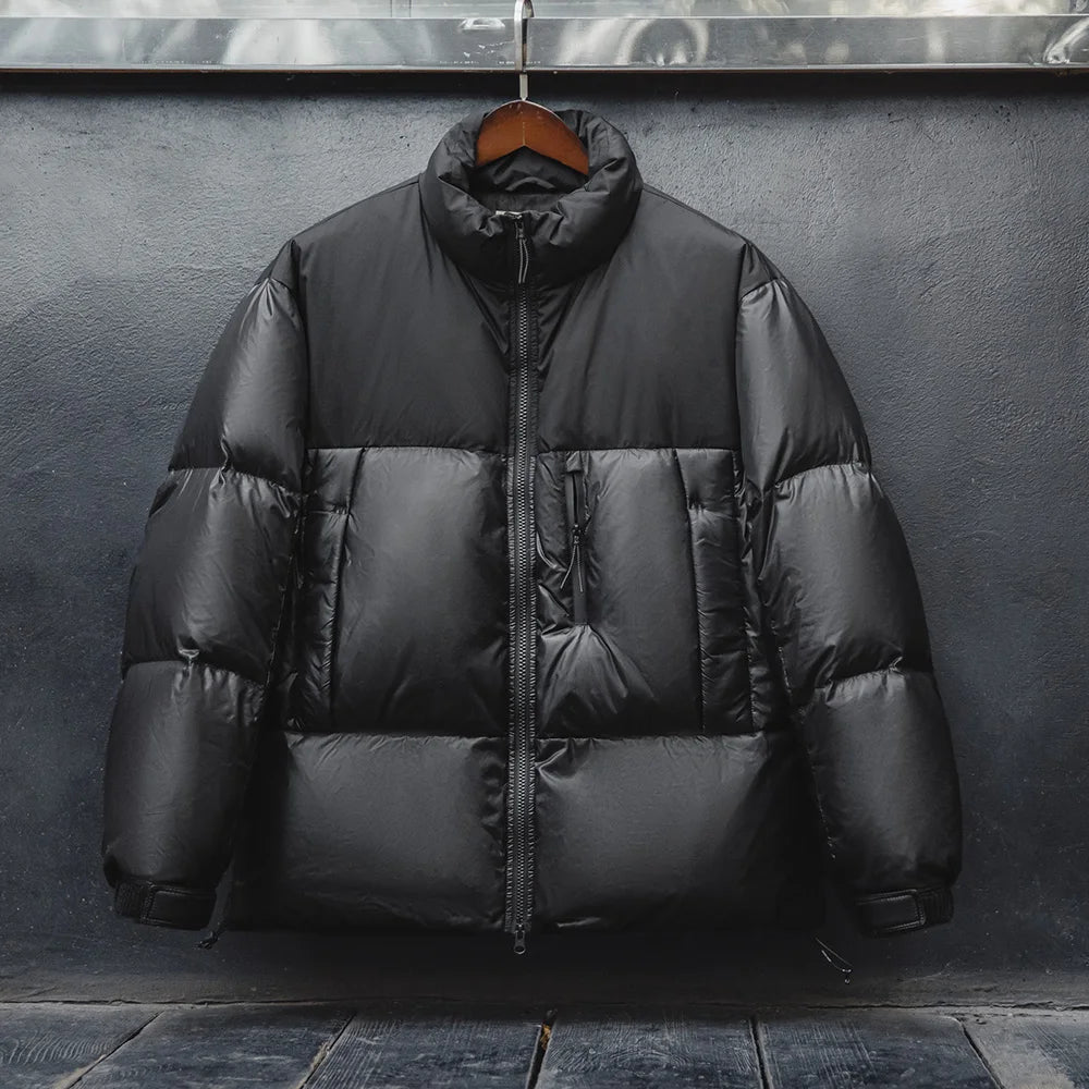 Maden Black Spliced Down Jacket with 90% White Duck Down Stand-up Collar  Thickened and Cold-proof for Men's Winter Warm Coat