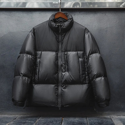 Maden Black Spliced Down Jacket with 90% White Duck Down Stand-up Collar  Thickened and Cold-proof for Men's Winter Warm Coat