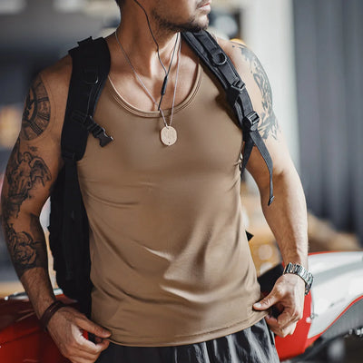 Maden Sunscreen Ribbed Solid Color Vest Breathable And Versatile Three-color Optional Tank Top for Men's Summer