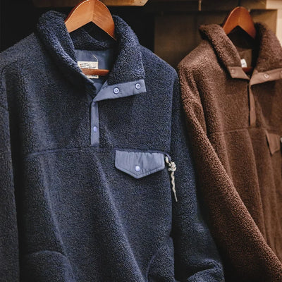 Maden Casual Half-breasted Fleece Hoodies for Men Stand-up Collar Solid Color Sweatshirt Autumn Urban Outdoor Warm Pullover