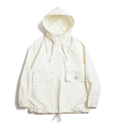Maden Men's Vintage Deck Smock Hoodies Outdoor Windproof Hoodie Loose Pullover Jacket with Large Pockets Printed Clothing Tops