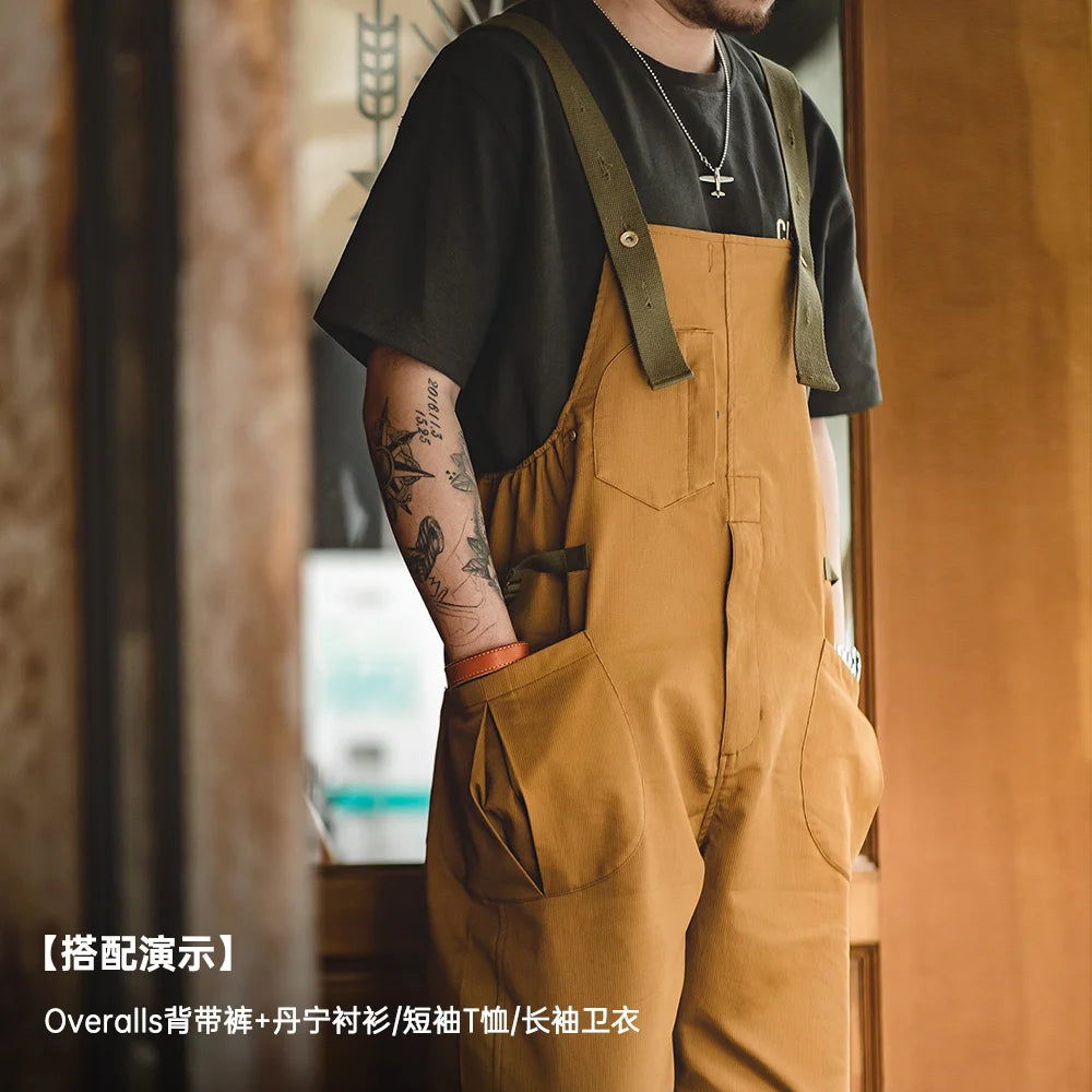 Maden Workwear American Retro Strap Pants Loose Straight Barrel Amekaji Casual One Piece Sling Long Pants Men's Fashion