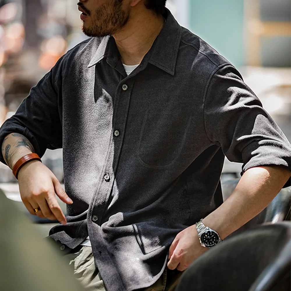 Maden Men's Starry Sky Textures Turn-down Collar Shirts Gray Blue Color Casual Long-sleeved Shirt Spring and Autumn Soft Shirts