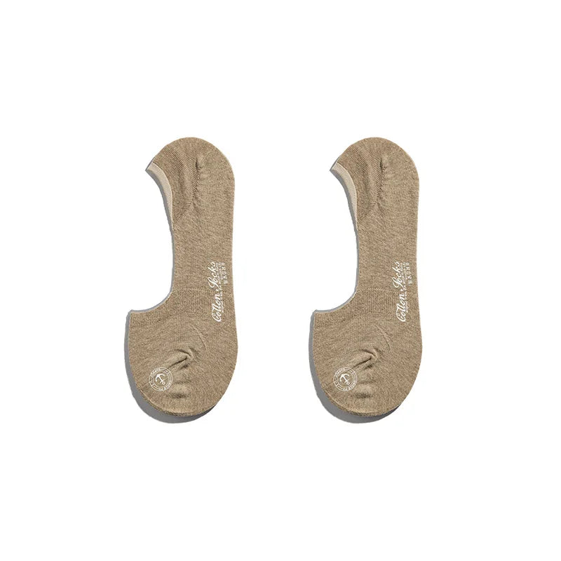 Maden Men’s 3 Pack Pair Summer Cotton Socks Boat Non-Slip Silicone Invisible Boat Socks Ankle Socks White Khaki Blue