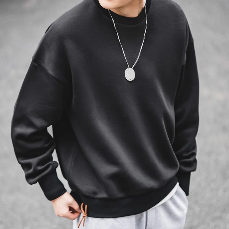 Maden Workwear Retro Grey Off Shoulder Space Cotton Sweater Air Layer Hatless Round Neck Coat Head Men's Fashion