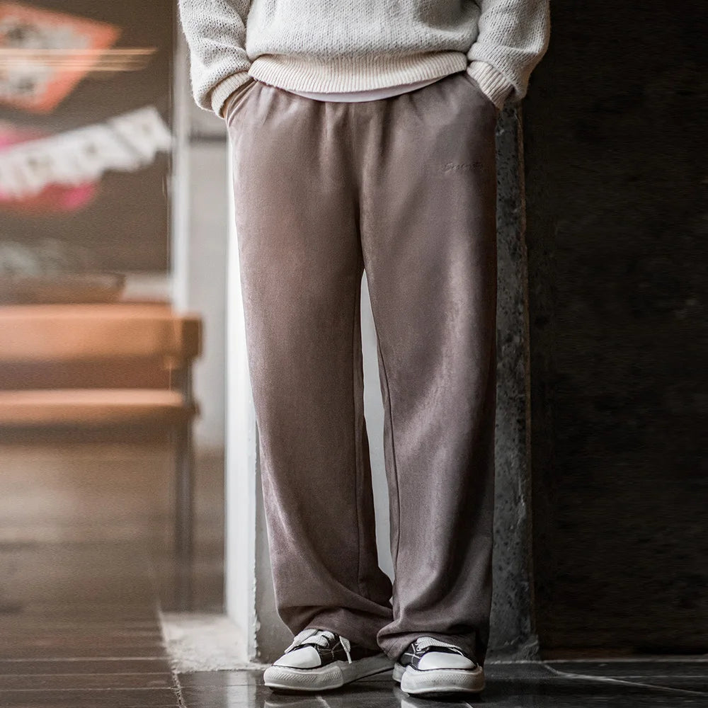 Maden New Casual Solid-color Elastic-waist Sweatpants Loose Straight Pants for Men's Autumn and Winter Versatile Sports Trousers