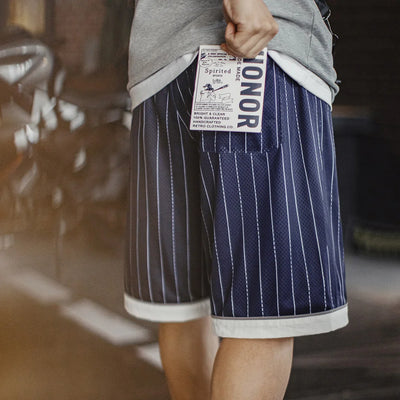 Maden Casual Breathable Mesh Basketball Shorts Men Summer Train Loose Embroidered Baseball Shorts Patchwork Elastic Waist Bottom