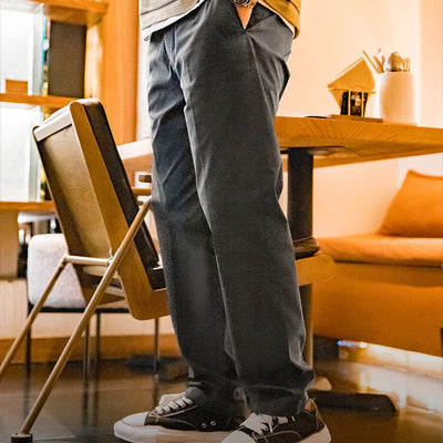 Maden Straight-fit Blazer Trousers for Men Khaki Casual Tapered Pants Elastic Waist Comfortable Pants Autumn Versatile