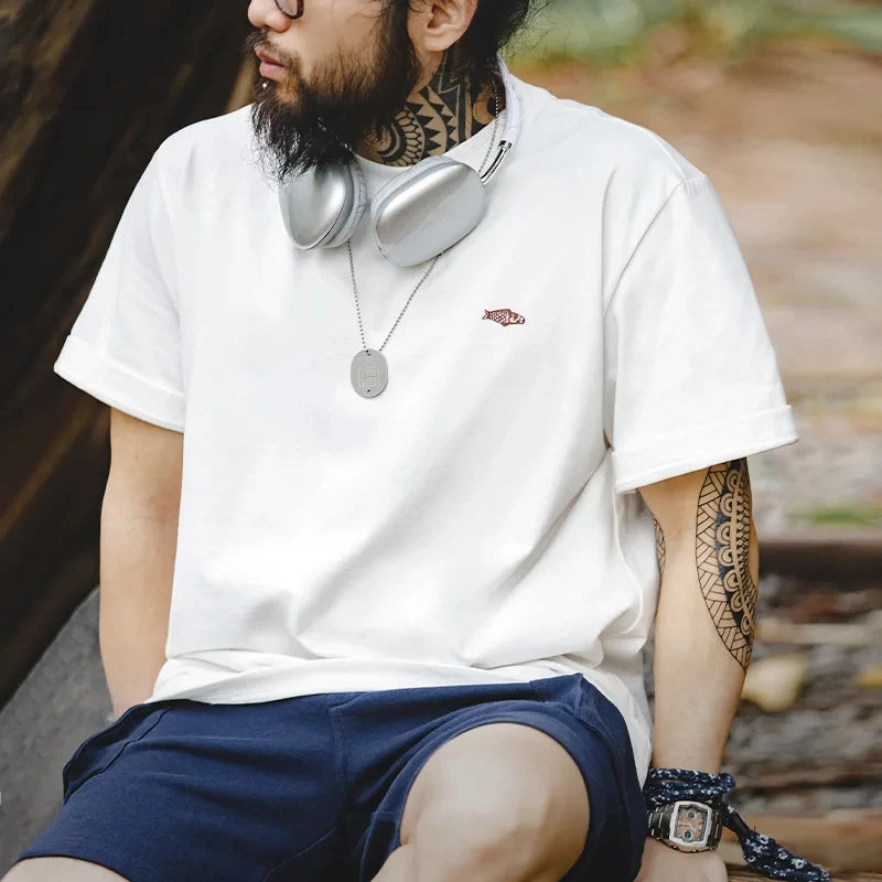 Maden Summer 100% Cotton Short Sleeve T-shirts for Men Color Change Lucky Flag Print Tees Casual Loose Fit White Tops