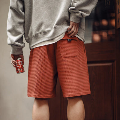Maden Retro Profile Waffle Fabric Shorts Loose Straight Thin Breathable Elastic Waist Basketball Shorts for Men's Summer